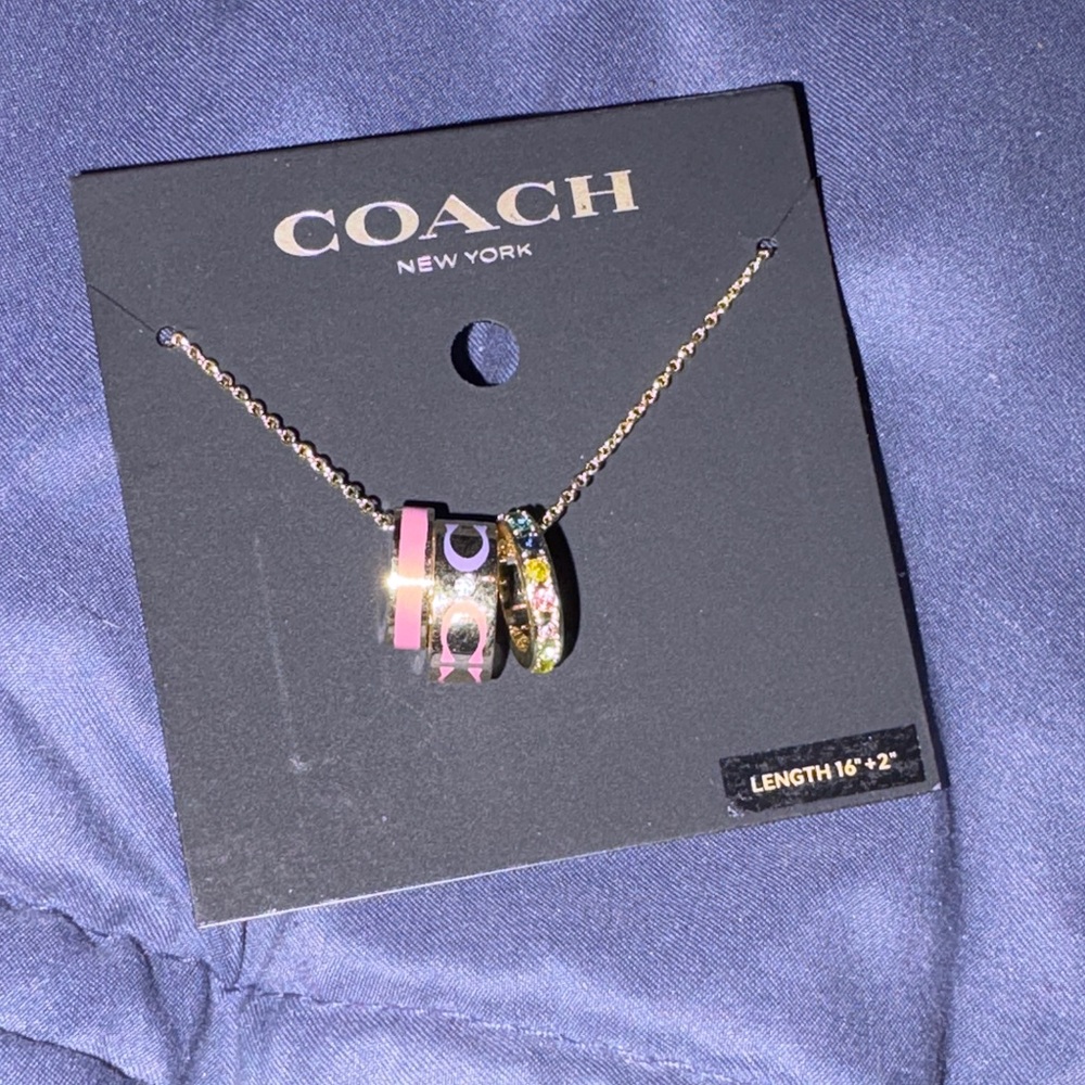 Coach Women's Pink and Gold Pendant Necklace